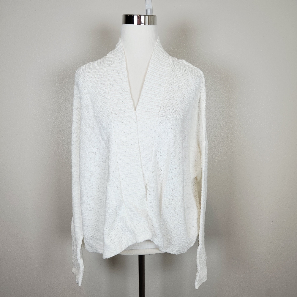 EILEEN FISHER White Organic Cotton Short Boxy Nubble Link Cardigan XL